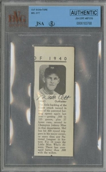 Mel Ott Signed Cut From Magazine Page